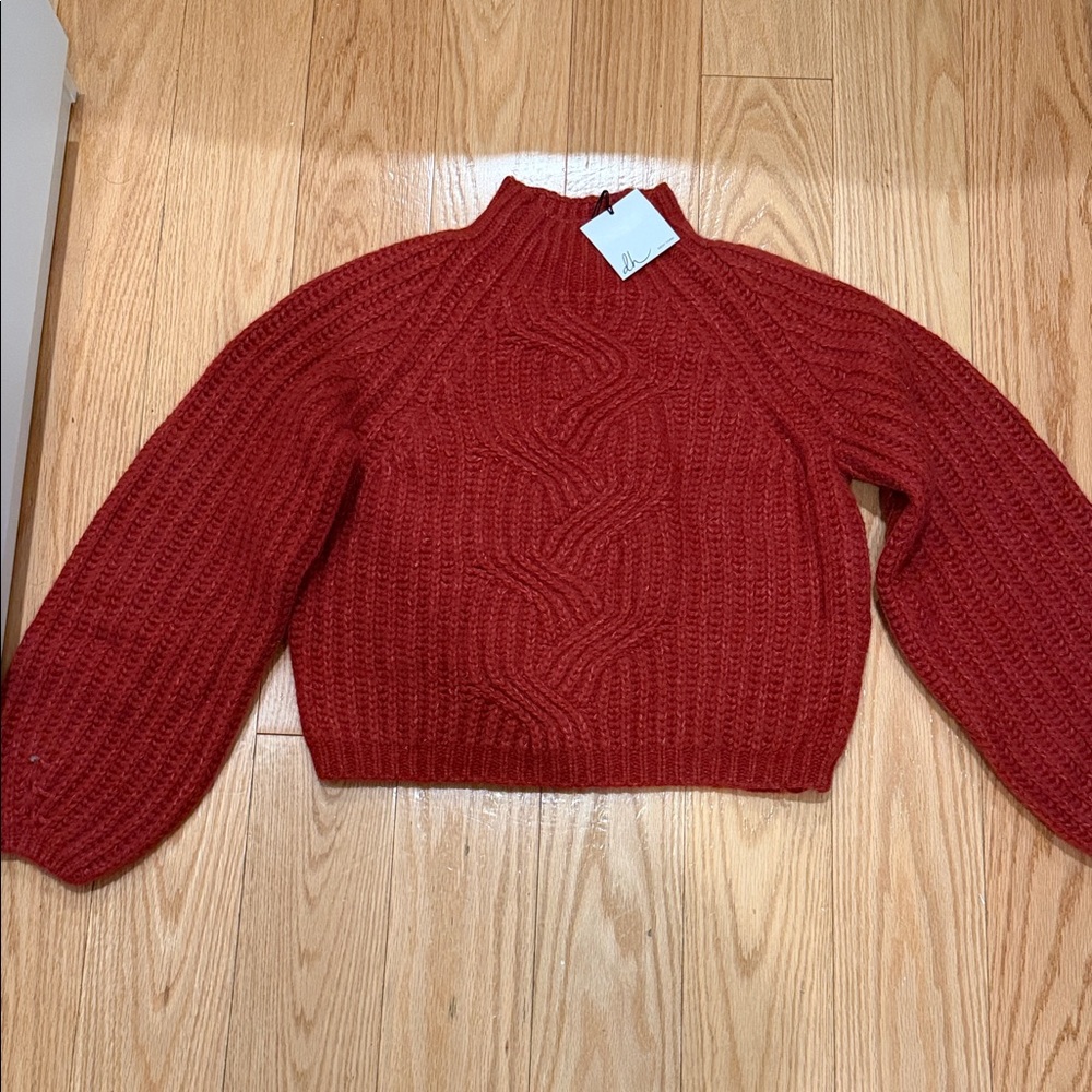 dh NEW YORK Red Cable Knit Turtleneck Sweater
